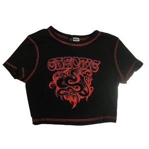 H&M Divided 🎀 Black Crop w/ Red Dragon "Chaotic", US S